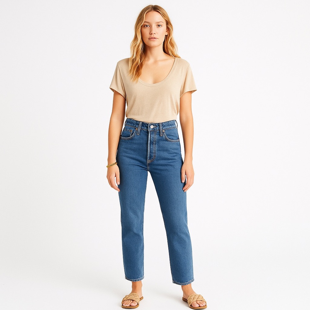 Premium Levis Wedgie jeans blue button fly high rise strong stretch denim mid 29